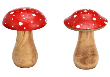 Champignon en bois de manguier rouge, 2 fois, (L/H/P) 5x10x5cm