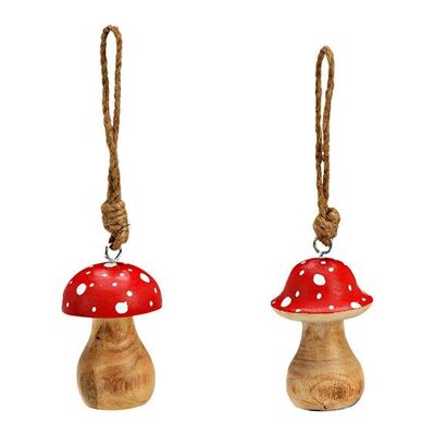 Champignon suspendu en bois de manguier rouge, 2 fois, (L/H/P) 5x7x5cm