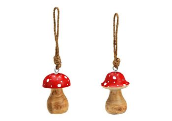 Champignon suspendu en bois de manguier rouge, 2 fois, (L/H/P) 5x7x5cm