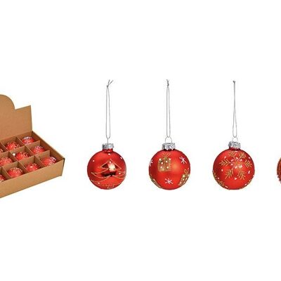 Bola navideña con purpurina motivo navideño de cristal, 4 unidades, rojo/dorado Ø6cm