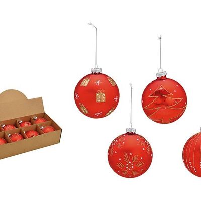 Palla di Natale glitter Motivo natalizio in vetro, 4 volte, rosso/oro Ø10 cm