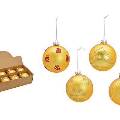 Palla di Natale glitter Motivo natalizio in vetro, 4 volte, oro Ø10 cm
