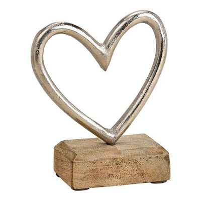 Soporte de corazón sobre una base de madera de metal plateado (An/Al/Pr) 11x13x5cm