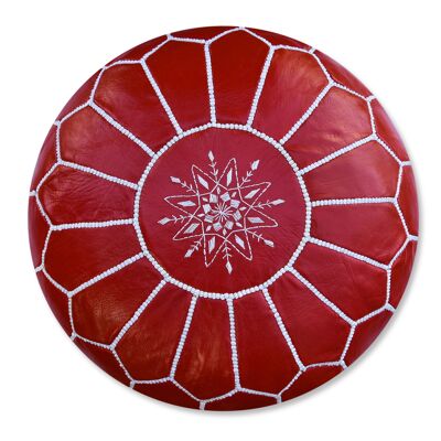 Moroccan Leather Pouf Red Cover