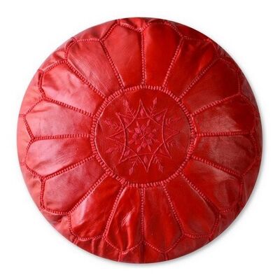 Pouf Marocain en Cuir Revêtement Rouge