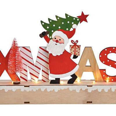 Scritta su supporto, decorazione natalizia, Babbo Natale con luce in legno colorato (L/A/P) 30x19x5 cm