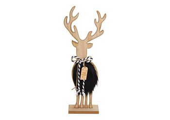 Support de cerf avec fausse fourrure en bois, noir (L/H/P) 17x45x8cm