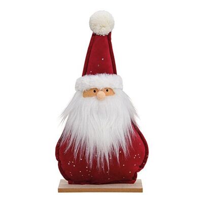 Babbo Natale su base in legno in tessuto bordeaux (L/A/P) 20x38x7 cm