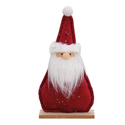 Babbo Natale su base in legno in tessuto bordeaux (L/A/P) 14x28x5 cm