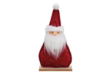 Père Noël sur socle en bois en textile bordeaux (L/H/P) 14x28x5cm