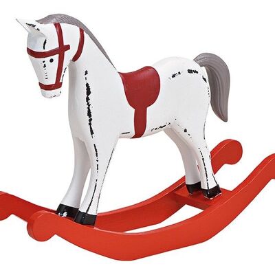 Cavallo a dondolo in legno bianco, rosso (L/A/P) 30x23x8 cm