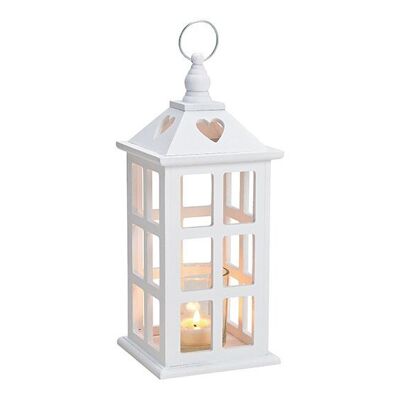 Farol, portavelas de madera, cristal blanco (an/al/pr) 13x32x13cm