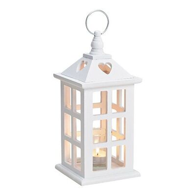 Farol, portavelas de madera, cristal blanco (an/al/pr) 11x25x11cm