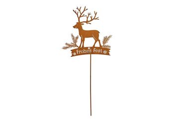 Plug cerf, Happy Holidays, finition rouillée en métal marron (L/H) 23x74cm