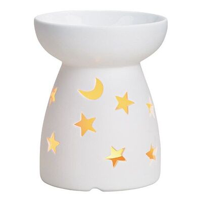 Lámpara aromática Luna, decoración de estrellas de porcelana blanca (An/Al/Pr) 10x11x10cm