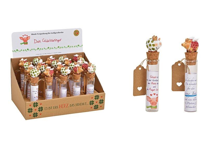 Tube à essai cadeau d'argent avec cochon porte-bonheur, votre porte-bonheur en verre transparent, 2 fois, (L/H/P) 3x15x2cm