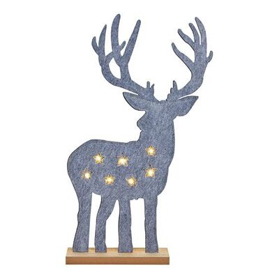 Soporte para ciervos con 7 luces LED de fieltro, madera gris (An/Al/Pr) 36x62x6cm