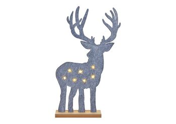 Support pour cerf avec 7 lumières LED en feutre, bois gris (L/H/P) 36x62x6cm