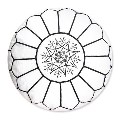 Pouf Marocain en Cuir Housse Blanche et Noire