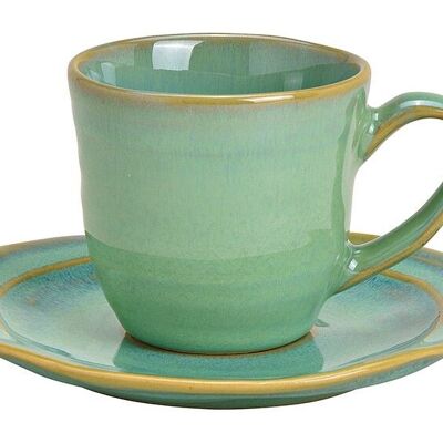 Taza de café expreso con plato de loza verde, juego de 2, (an/al/pr) 12x7x12cm 90ml