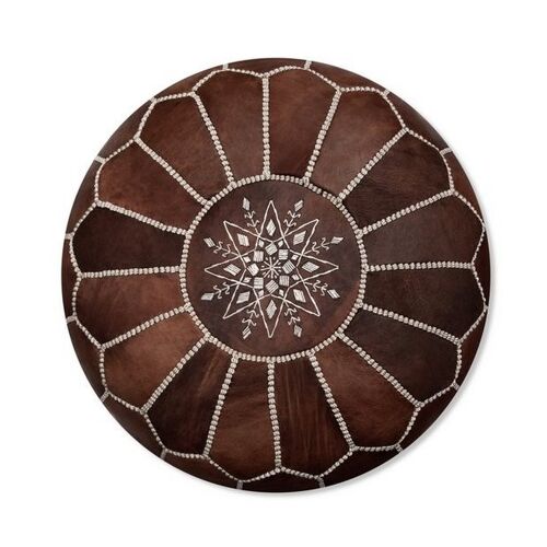 Moroccan Leather Pouf Wood Brown cover