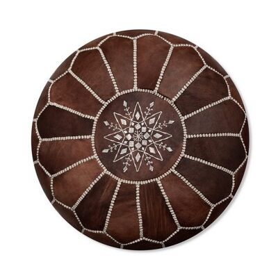 Pouf Marocain Cuir Bois Couverture Marron