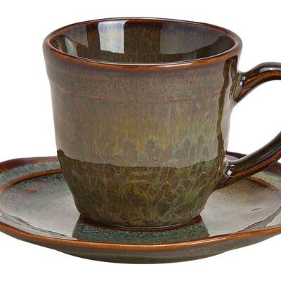 Taza de café expreso con plato de gres marrón, juego de 2, (An/Al/Pr) 12x7x12cm 90ml