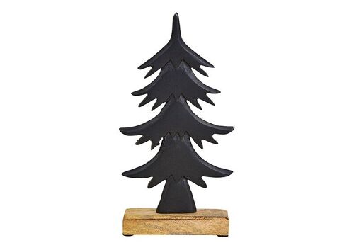 Aufsteller Tannenbaum auf Mangoholz Sockel aus Metall Schwarz (B/H/T) 14x27x5cm