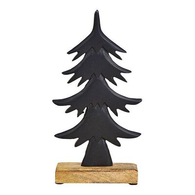 Aufsteller Tannenbaum auf Mangoholz Sockel aus Metall Schwarz (B/H/T) 14x27x5cm