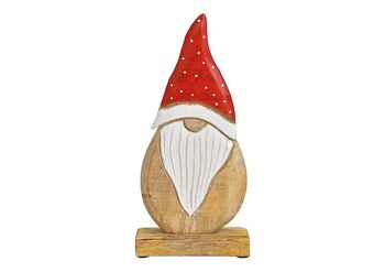 Nain en bois de manguier naturel, rouge, blanc (L/H/P) 13x27x5cm