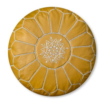 Moroccan Leather Pouf Yellow cover