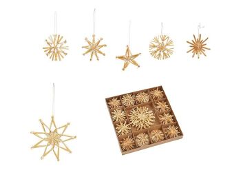 Cintres de Noël étoiles en paille, lot de 52, naturel 6-10cm (L/H/P) 26x3x26cm