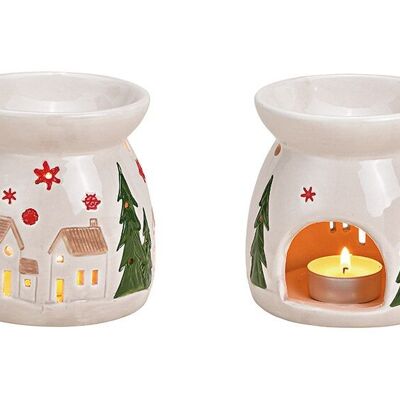 Lámpara aromática, decoración navideña de cerámica blanca (An/Al/Pr) 10x11x10cm