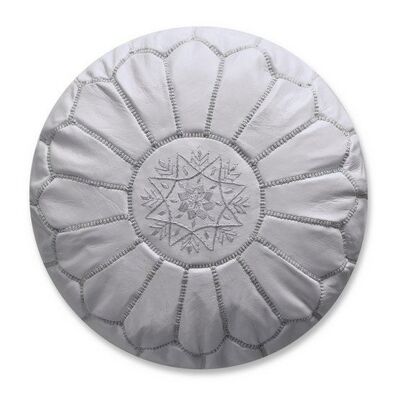 Moroccan White Leather Pouf cover