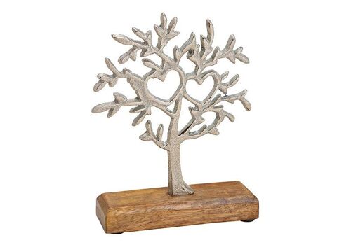 Aufsteller Baum aus Mangoholz, Metall Silber (B/H/T) 15x20x5cm