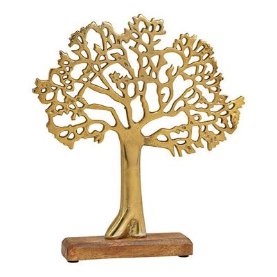 Aufsteller Baum aus Metall auf Mangoholz Sockel Gold, braun (B/H/T) 30x33x5cm