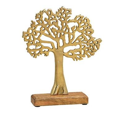 Aufsteller Baum aus Metall auf Mangoholz Sockel Gold, braun (B/H/T) 22x27x5cm