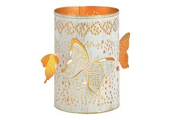 Lanterne décor papillon en métal blanc, or (L/H/P) 10x15x10cm