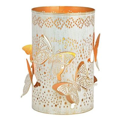 Farol decorativo mariposa de metal blanco, dorado (An/Al/Pr) 13x20x13cm