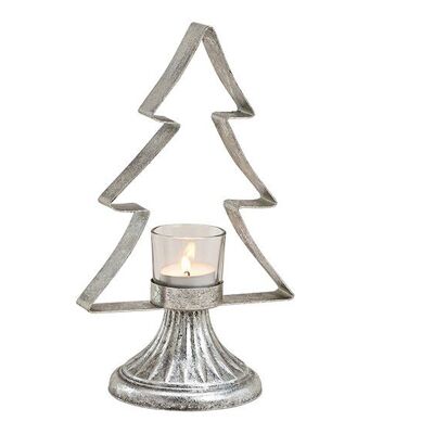 Teelichthalter Tannenbaum aus Metall, Glas Silber (B/H/T) 15x26x10cm