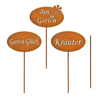 Stecker rostig Finish, Kräuter, Garten-Glück, Bin im Garten, aus Metall Braun 3-fach, (B/H) 30x114cm