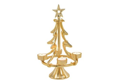 Adventskranz Tannenbaum aus Metall, Gold (B/H/T) 22x37x22cm