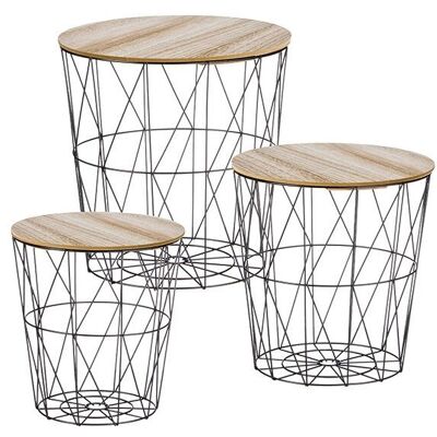 Set da tavola cestino, fiammato, MDF, ferro, set di 3, (L/A/P) 39x40x39 cm, 34x35x34 cm, 29x30x29 cm