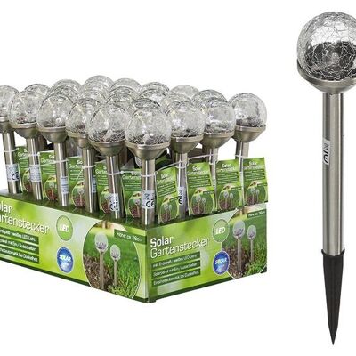 Lampione solare a LED in vetro craquelé, in vetro, acciaio inossidabile, 1 LED bianco, pannello solare 25x25mm, trasparente (L/A/P) 6x36x6cm incl. Batteria NI-MH 1,2 V AAA 300 mAh, con interruttore on/off