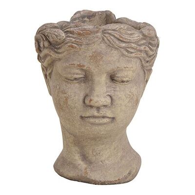 Maceta cabeza de mujer de cemento gris (An/Al/Pr) 14x20x14cm