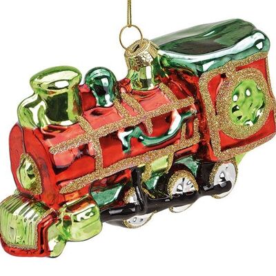 Locomotive à suspendre de Noël en verre, rouge/vert (L/H/P) 13x8x5cm