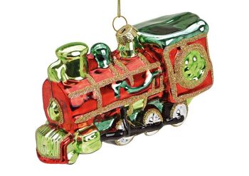 Locomotive à suspendre de Noël en verre, rouge/vert (L/H/P) 13x8x5cm