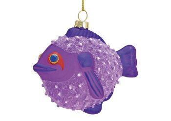 Cintre de Noël poisson hérisson en verre, violet (L/H/P) 11x8x6cm