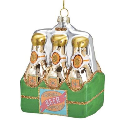 Colgador navideño para cerveza, paquete de seis de vidrio, verde/beige (An/Al/Pr) 8x11x6cm