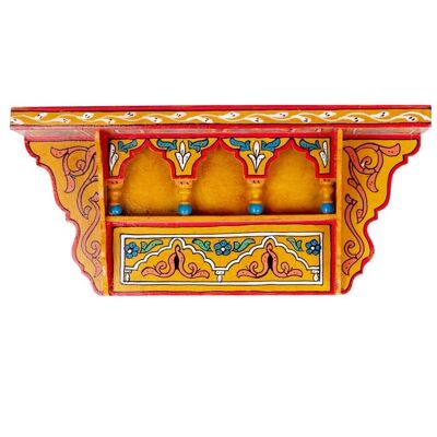 Estantería colgante de madera marroquí - Amarillo - 48 x 20 x 10 cm